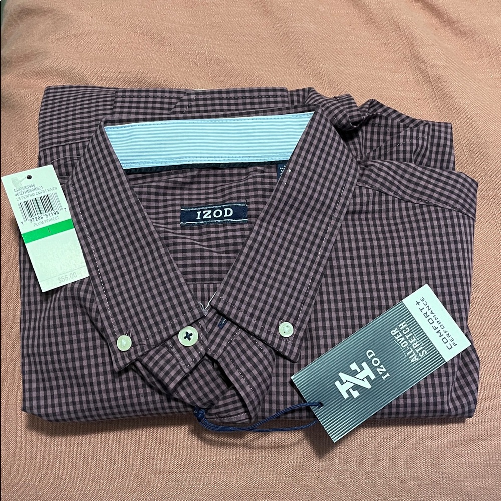 Izod Plaid Shirt in Purple and White